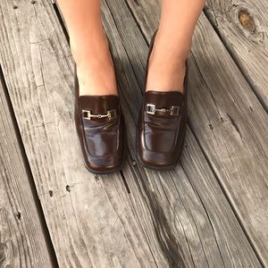 Brown Block Heel Gucci Loafers